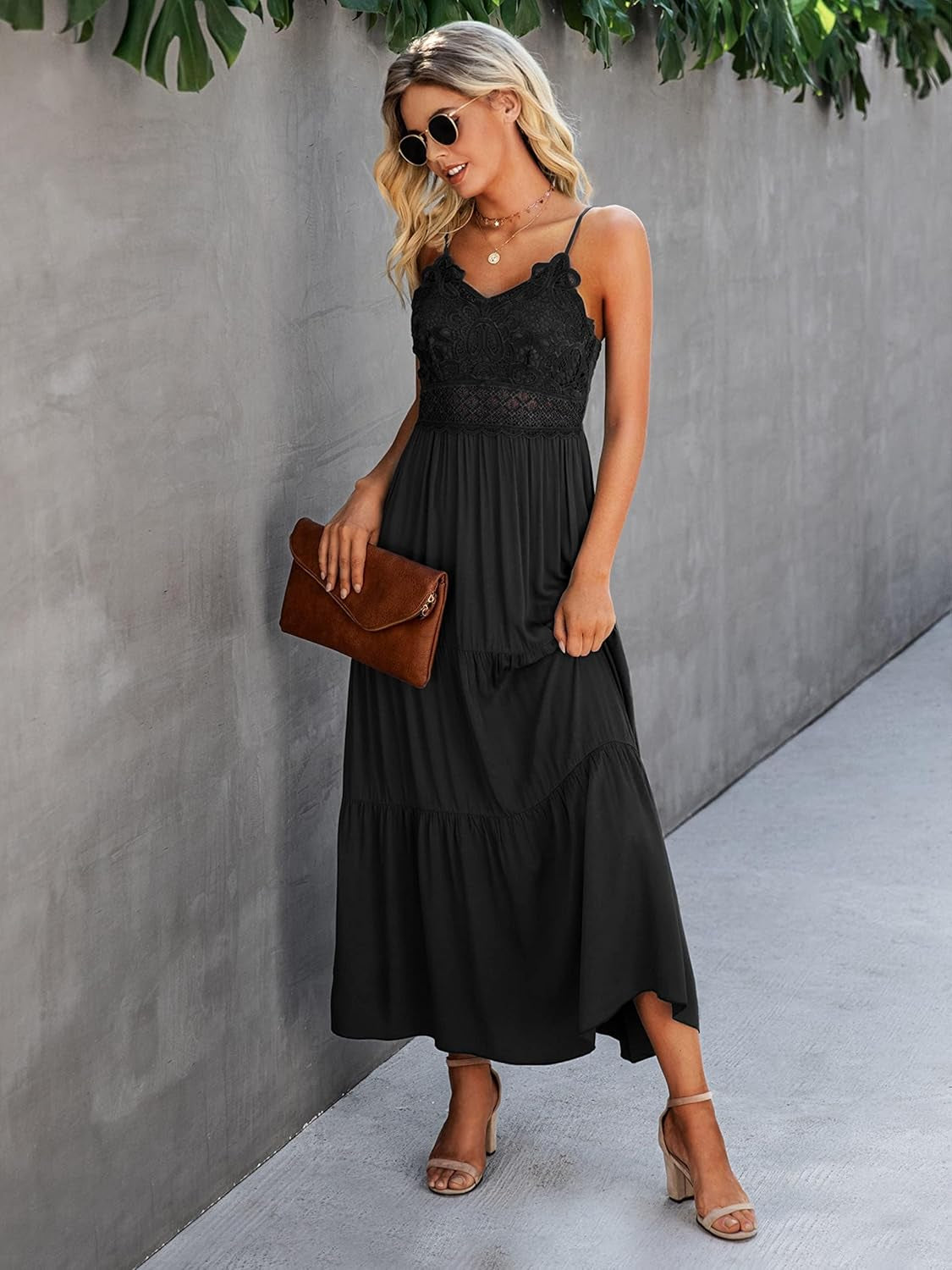 Women'S Beach Crochet Lace Maxi Dress Solid Color Summer Vacation Spaghetti Strap Long Dress 2026