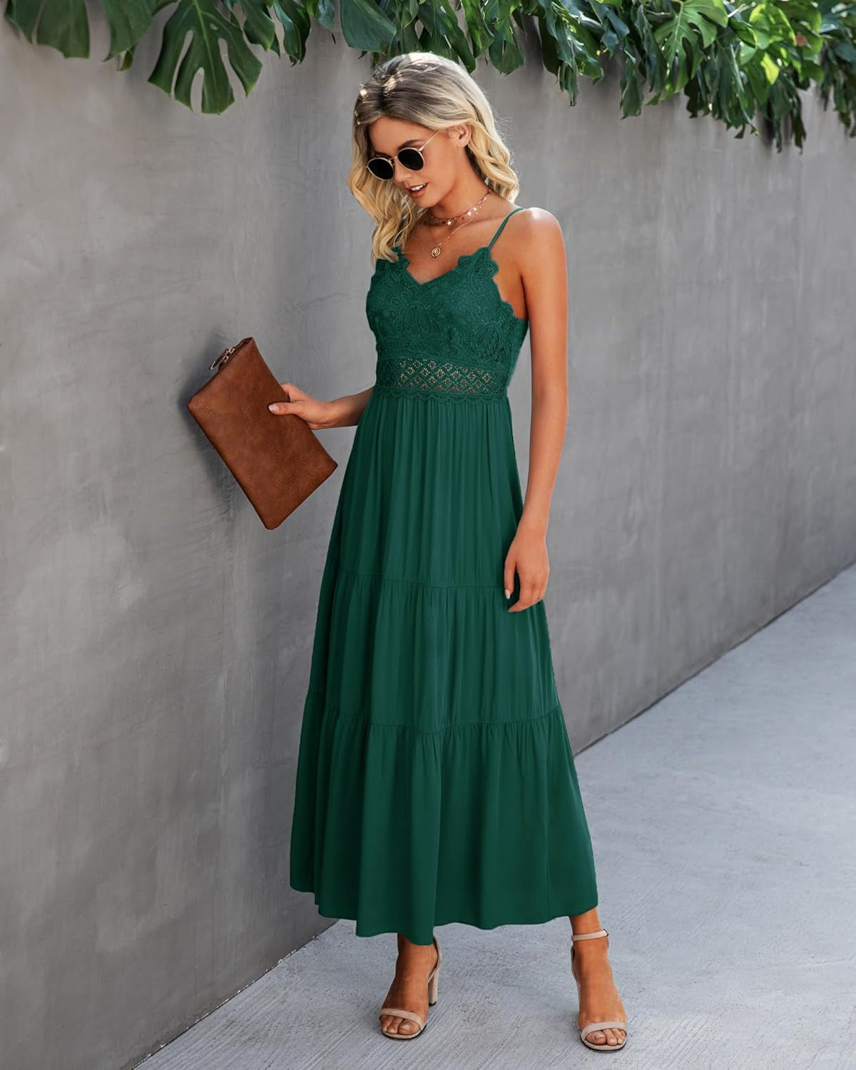 Women'S Beach Crochet Lace Maxi Dress Solid Color Summer Vacation Spaghetti Strap Long Dress 2026