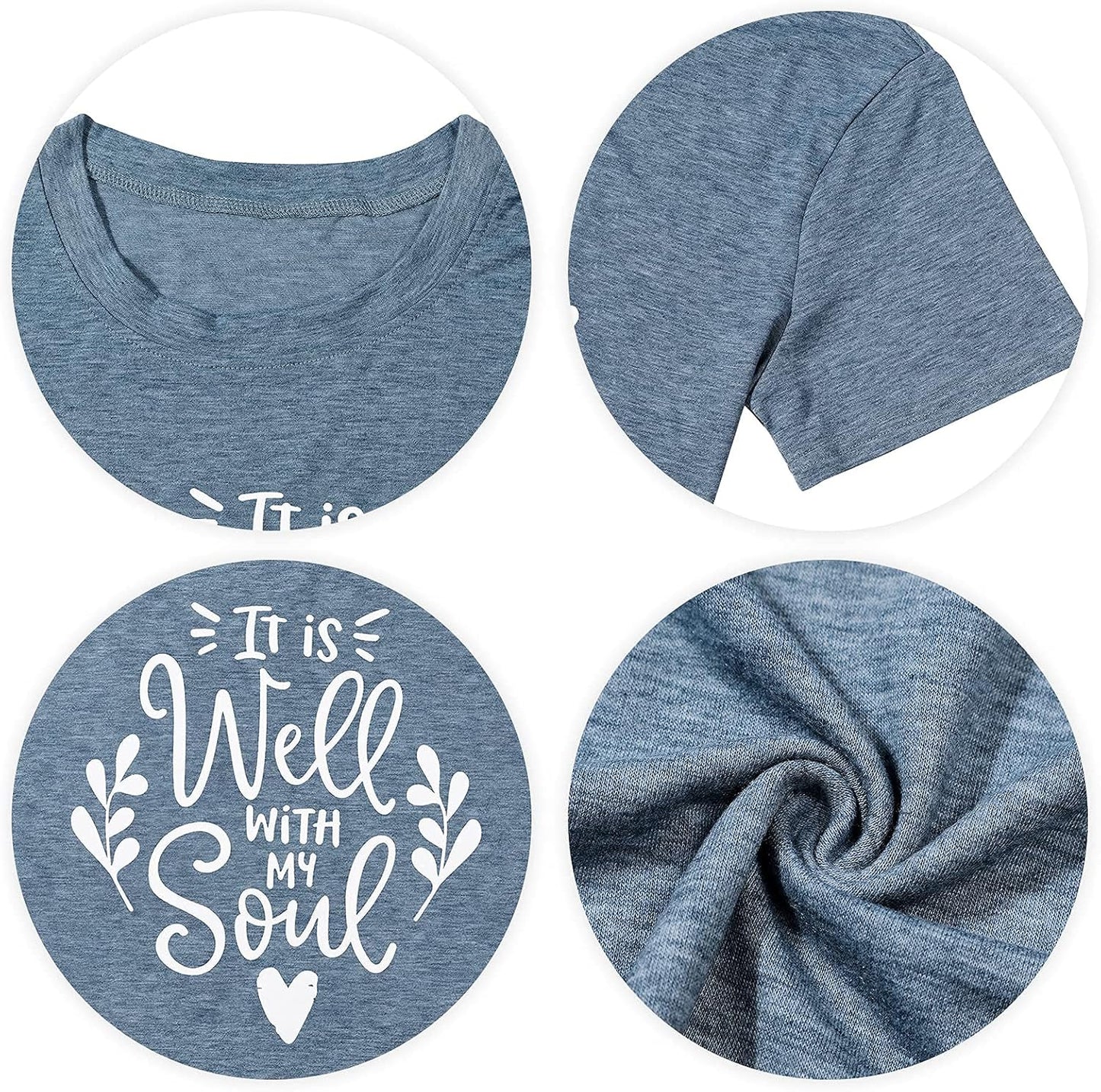 It Is Well with My Soul Christian T Shirt Women Casual Letter Print Shirts Short Sleeve Inspirational Tops Tee