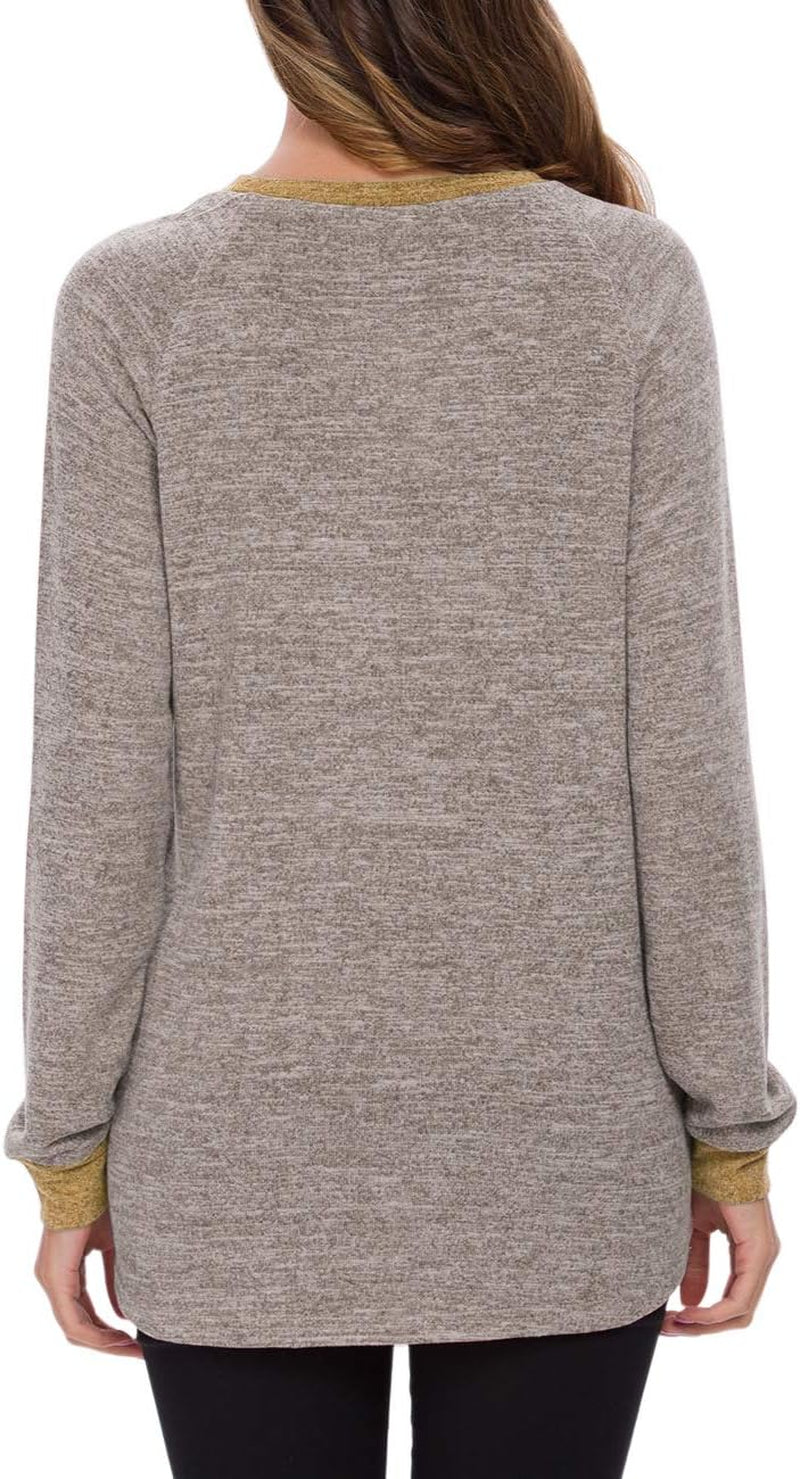 Womens Long Sleeve Tunic Tops Casual Loose Fit Sweatshirts round Neck Pullover Blouse Sweatshirts with Pocket