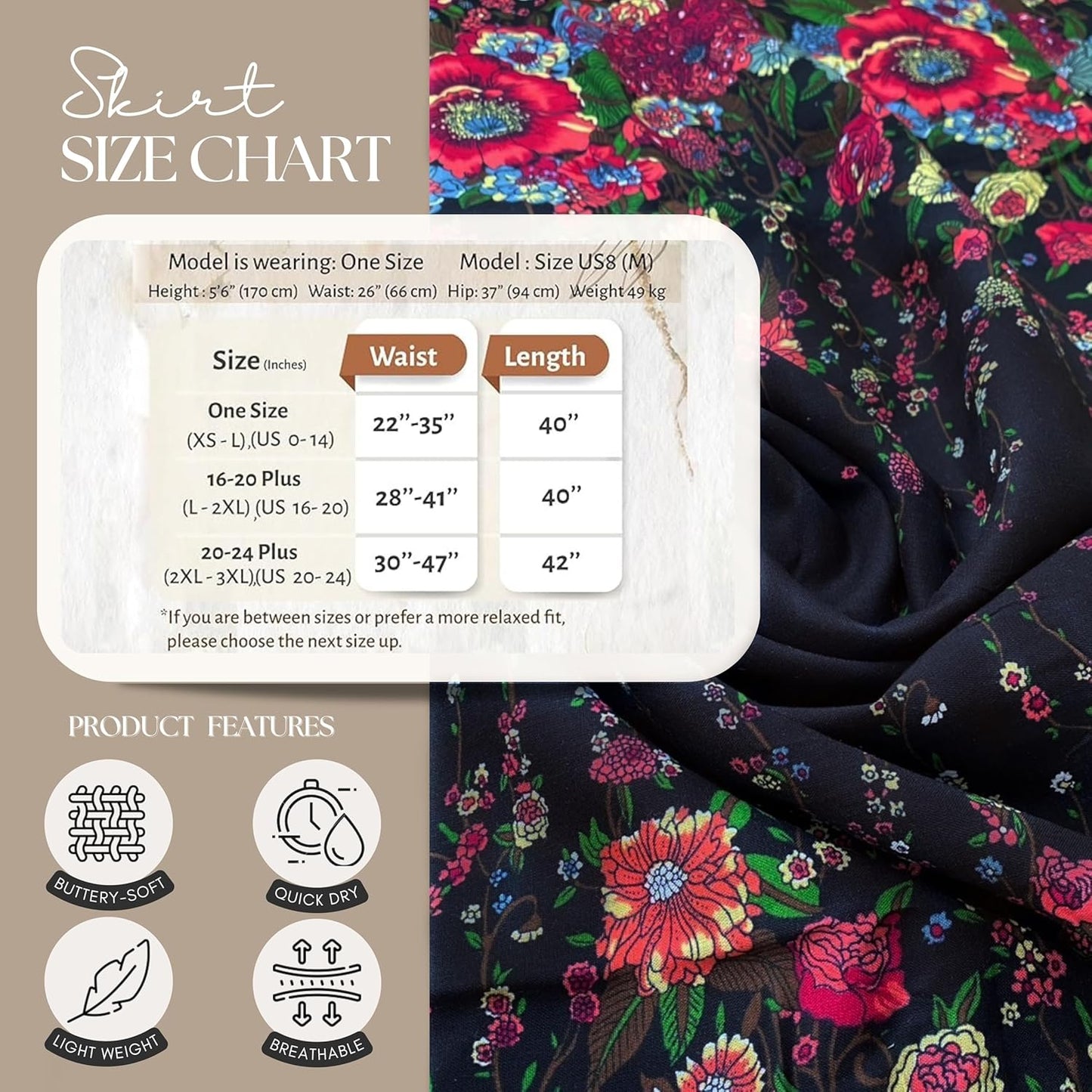 Long Skirts for Women Maxi Boho Skirt Floral Print