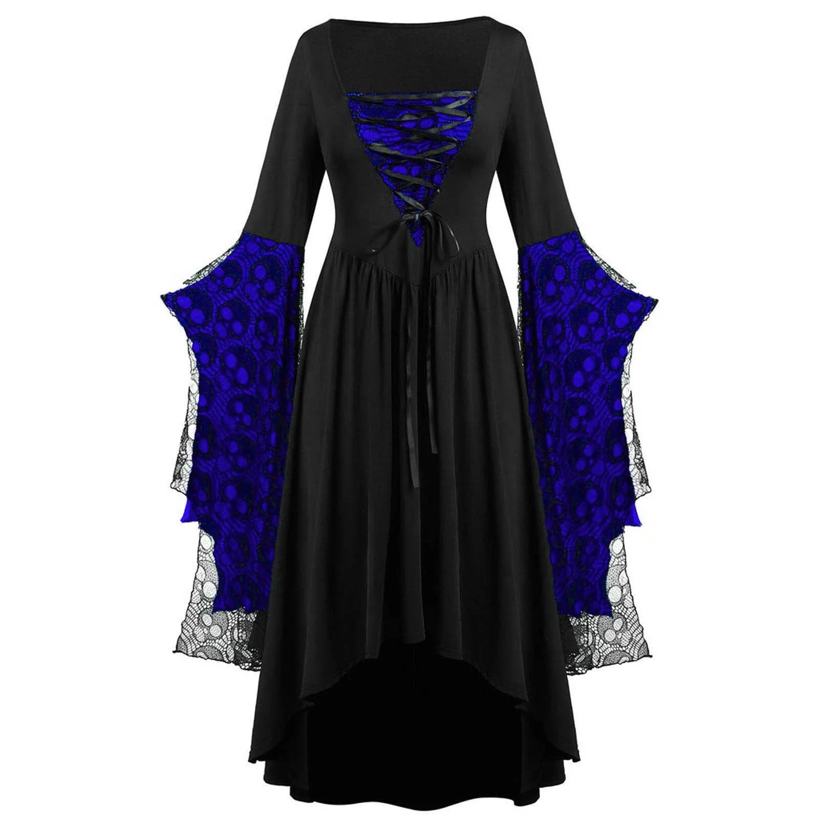 Womens Gothic Dress plus Size Flare Sleeve Dress Skull Lace Print Steampunk Dresses Cocktail Dresses Flowy Goth Corset Dress Maxi Wedding Guest Dresses up to 40% off Fashion