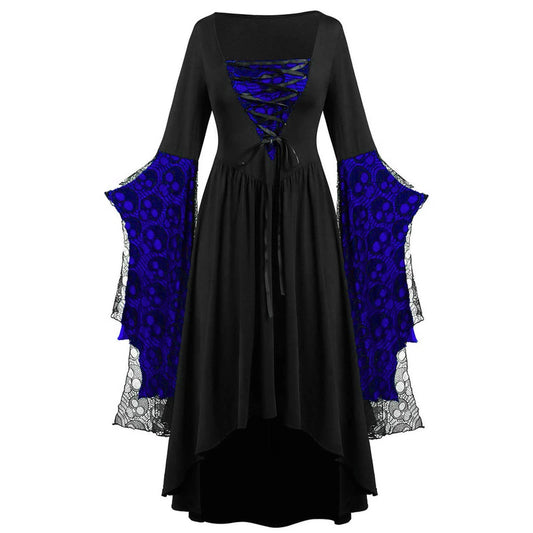 Womens Gothic Dress plus Size Flare Sleeve Dress Skull Lace Print Steampunk Dresses Cocktail Dresses Flowy Goth Corset Dress Maxi Wedding Guest Dresses up to 40% off Fashion