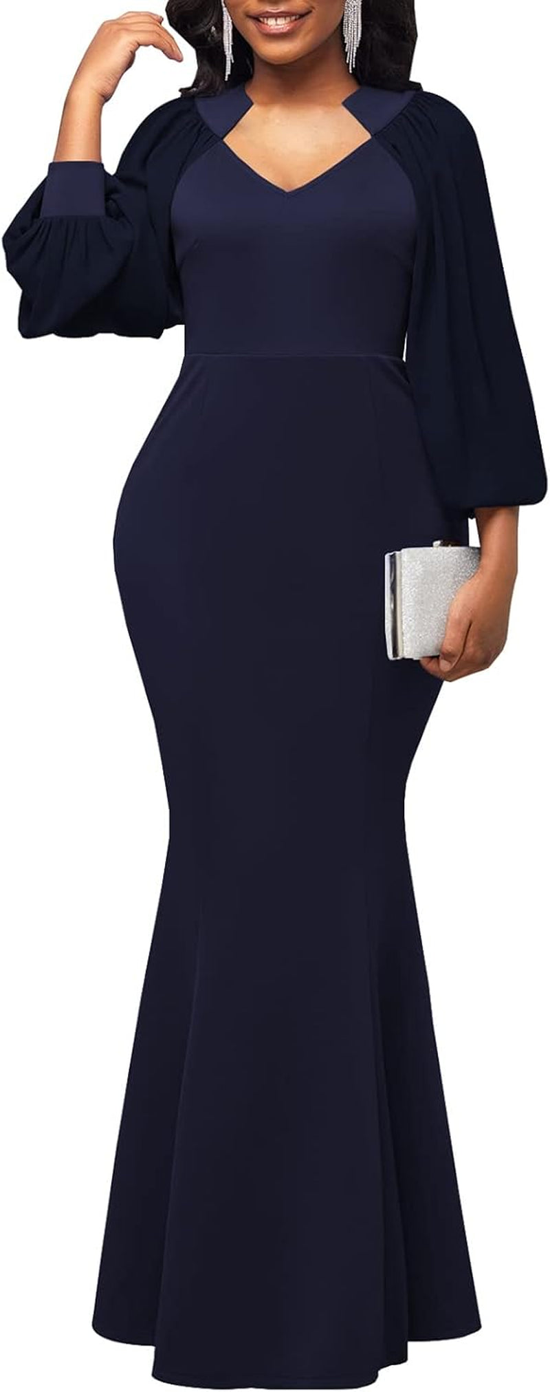 Colorful Maxi Dresses for Women Sexy Long Sleeve Deep V Neck Bodycon Floor Length Dress