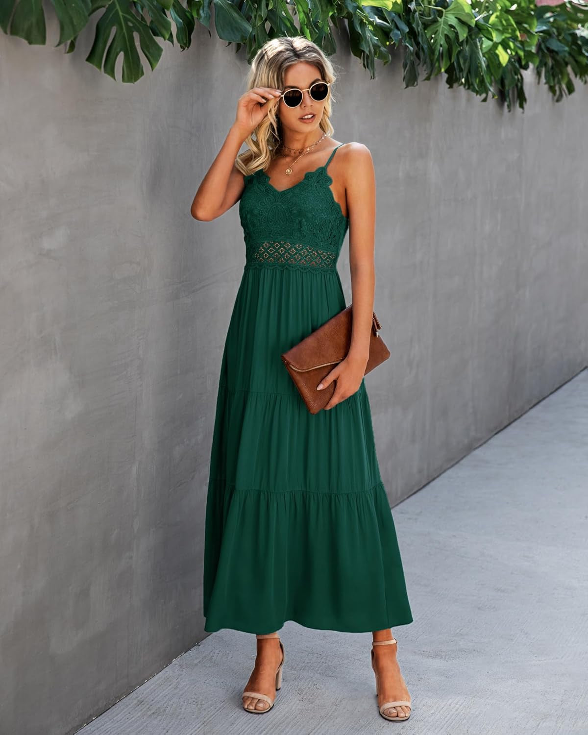 Women'S Beach Crochet Lace Maxi Dress Solid Color Summer Vacation Spaghetti Strap Long Dress 2026