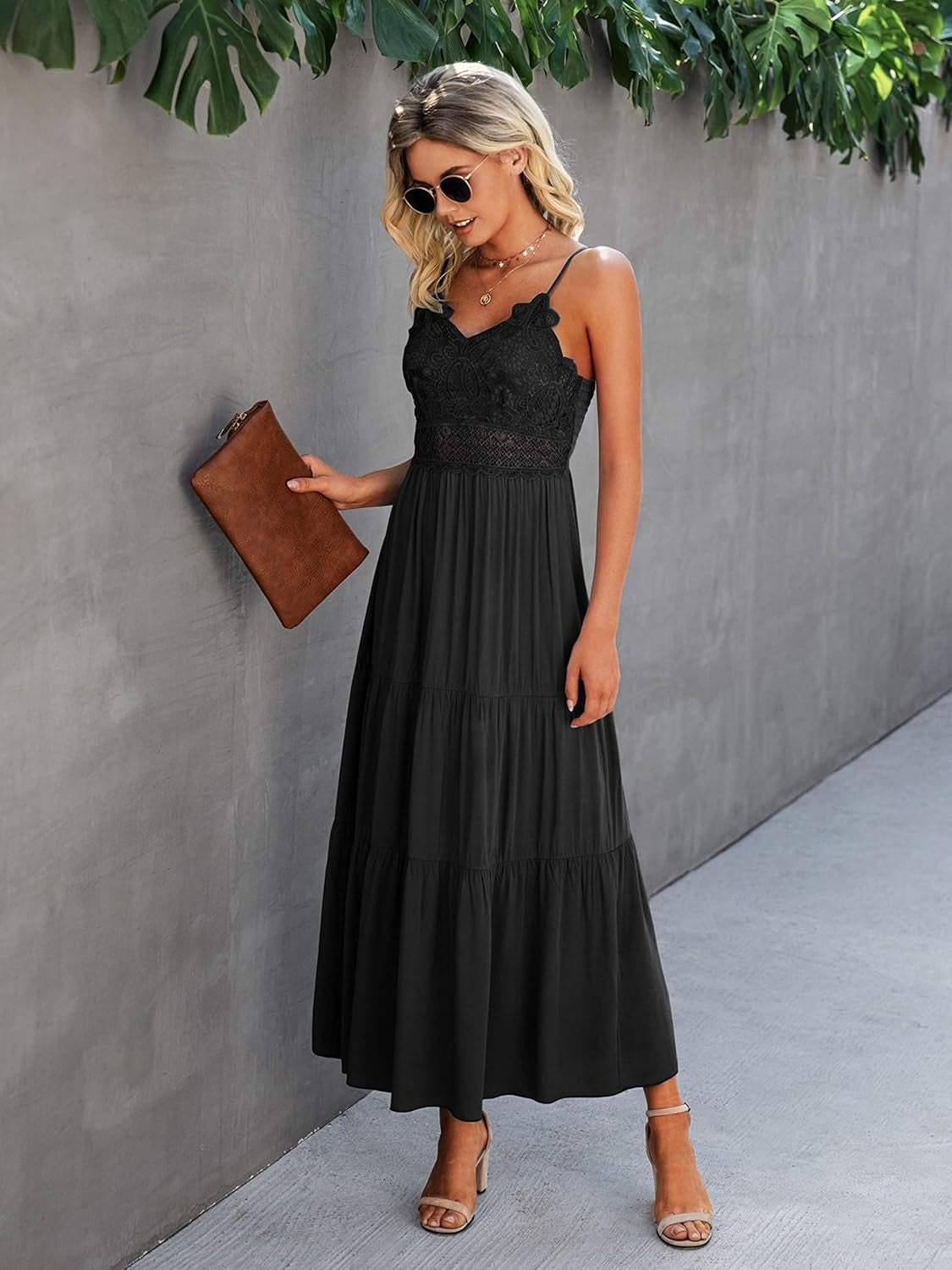 Women'S Beach Crochet Lace Maxi Dress Solid Color Summer Vacation Spaghetti Strap Long Dress 2026