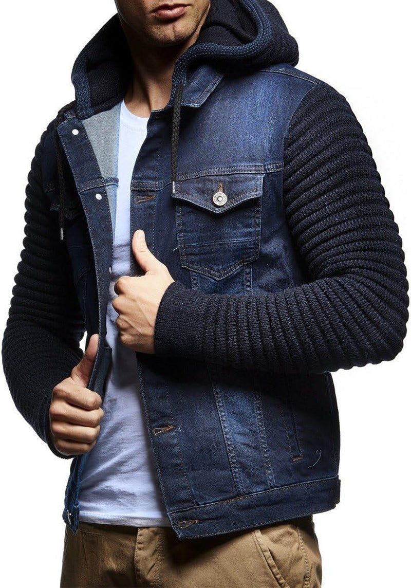 LN5240 Men'S Denim Jacket with Knitted Sleeves
