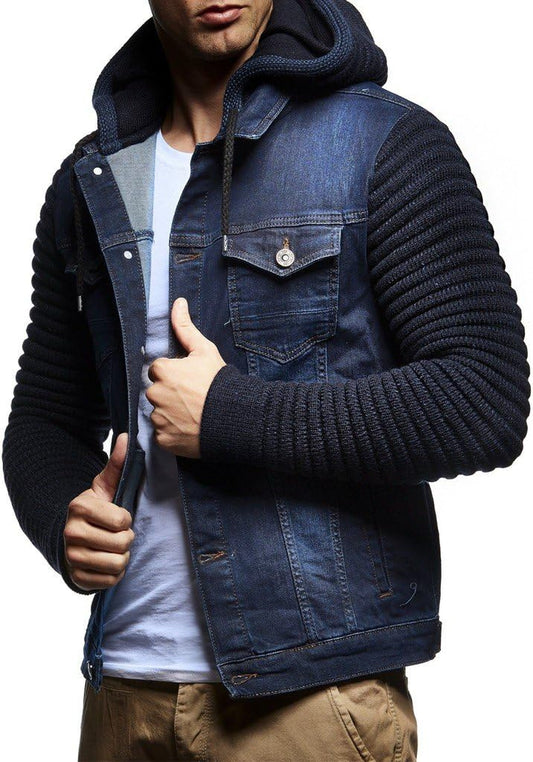 LN5240 Men'S Denim Jacket with Knitted Sleeves