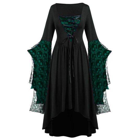 Womens Gothic Dress plus Size Flare Sleeve Dress Skull Lace Print Steampunk Dresses Cocktail Dresses Flowy Goth Corset Dress Maxi Wedding Guest Dresses Holi