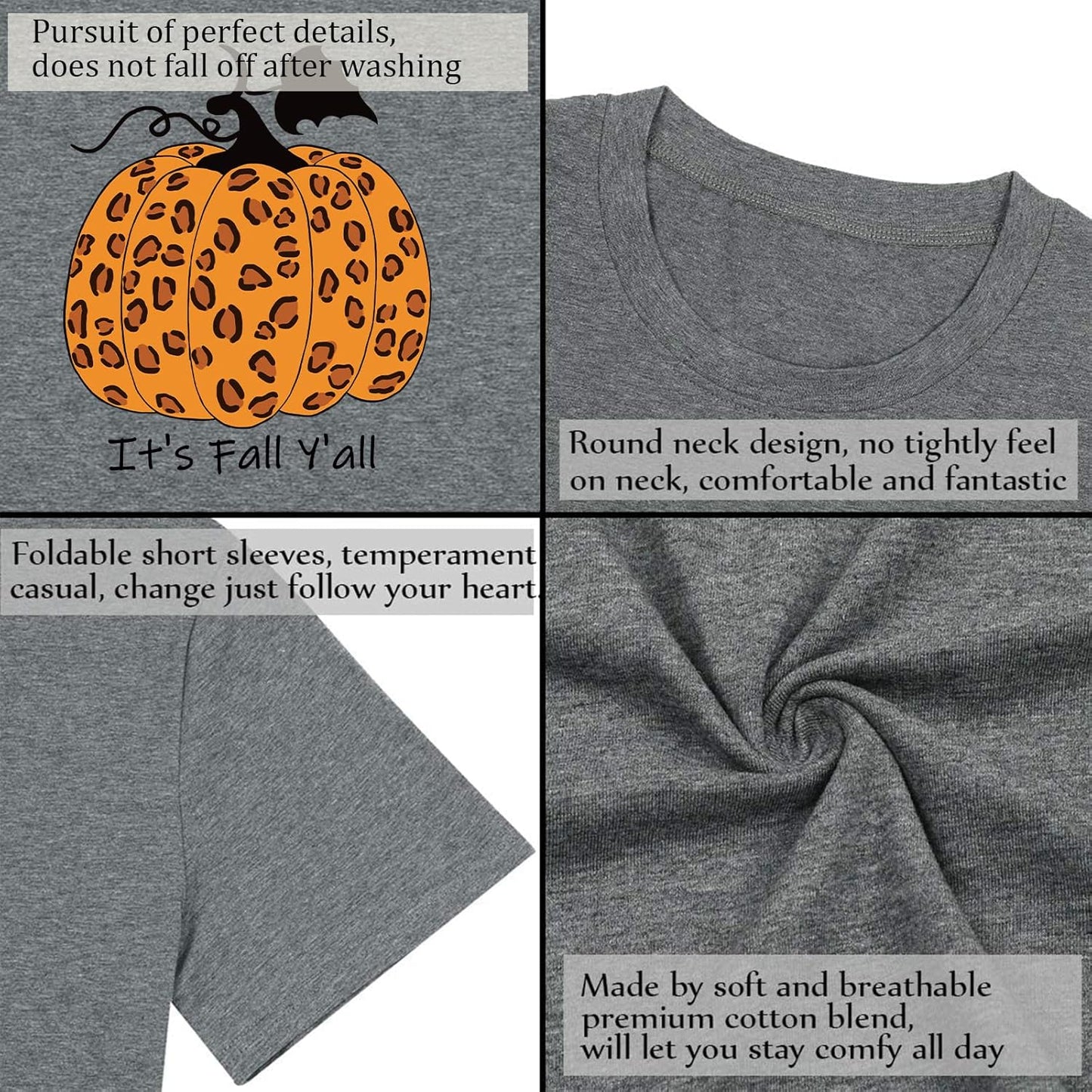 Pumpkin Shirts for Women It'S Fall Y'All Leopard Pumpkin Graphic Tees Tops
