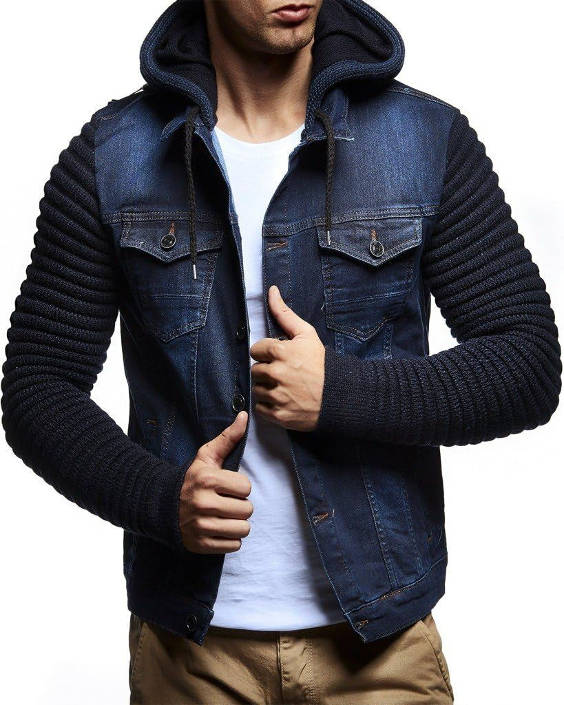 LN5240 Men'S Denim Jacket with Knitted Sleeves