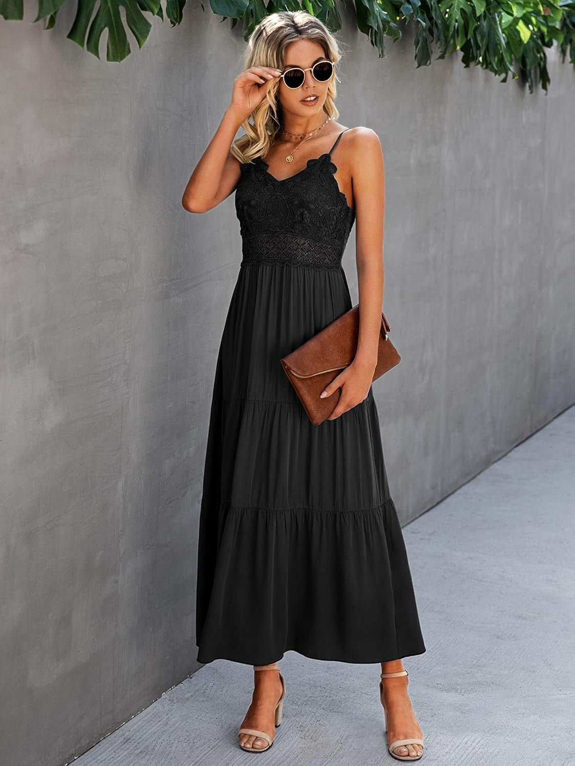 Women'S Beach Crochet Lace Maxi Dress Solid Color Summer Vacation Spaghetti Strap Long Dress 2026