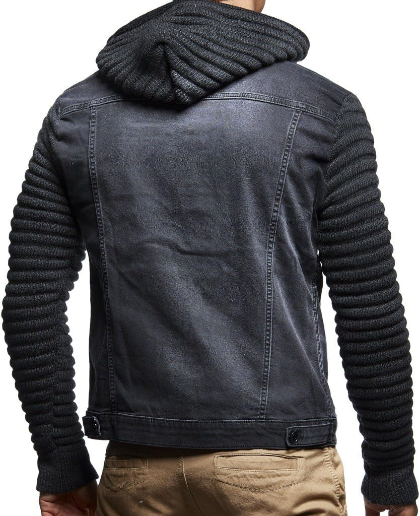 LN5240 Men'S Denim Jacket with Knitted Sleeves