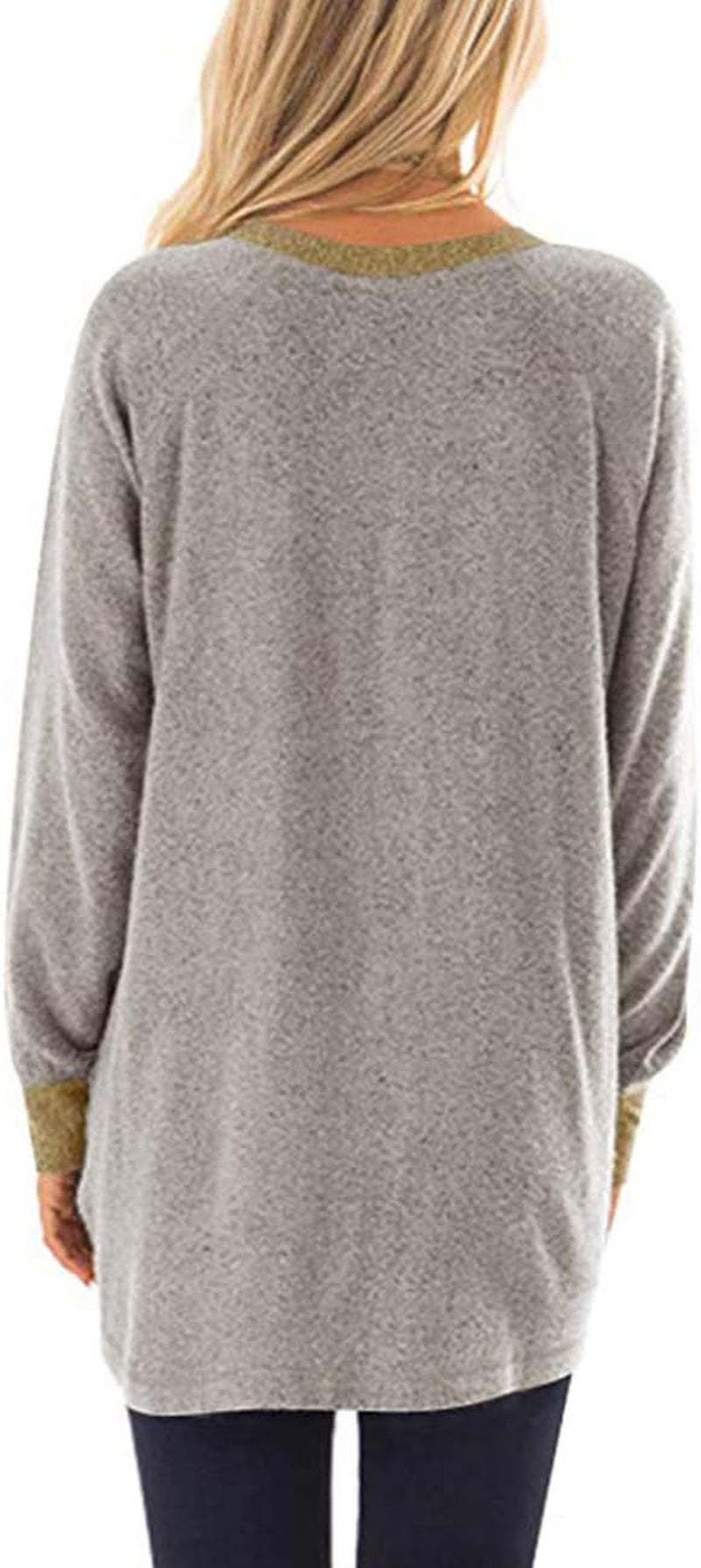 Womens Long Sleeve Tunic Tops Casual Loose Fit Sweatshirts round Neck Pullover Blouse Sweatshirts with Pocket