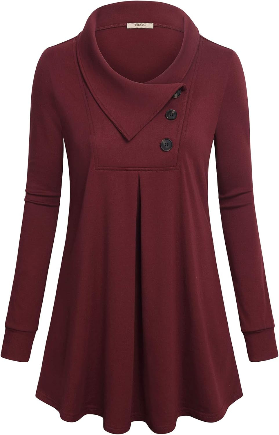 Women'S Long Sleeve Button Lapel Pullover Tunic Swing Sweatshirt