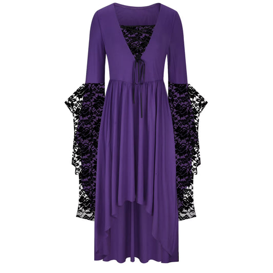 Womens Gothic Dress plus Size Flare Sleeve Dress Skull Lace Print Steampunk Dresses Cocktail Dresses Flowy Goth Corset Dress Maxi Wedding Guest Dresses and Day