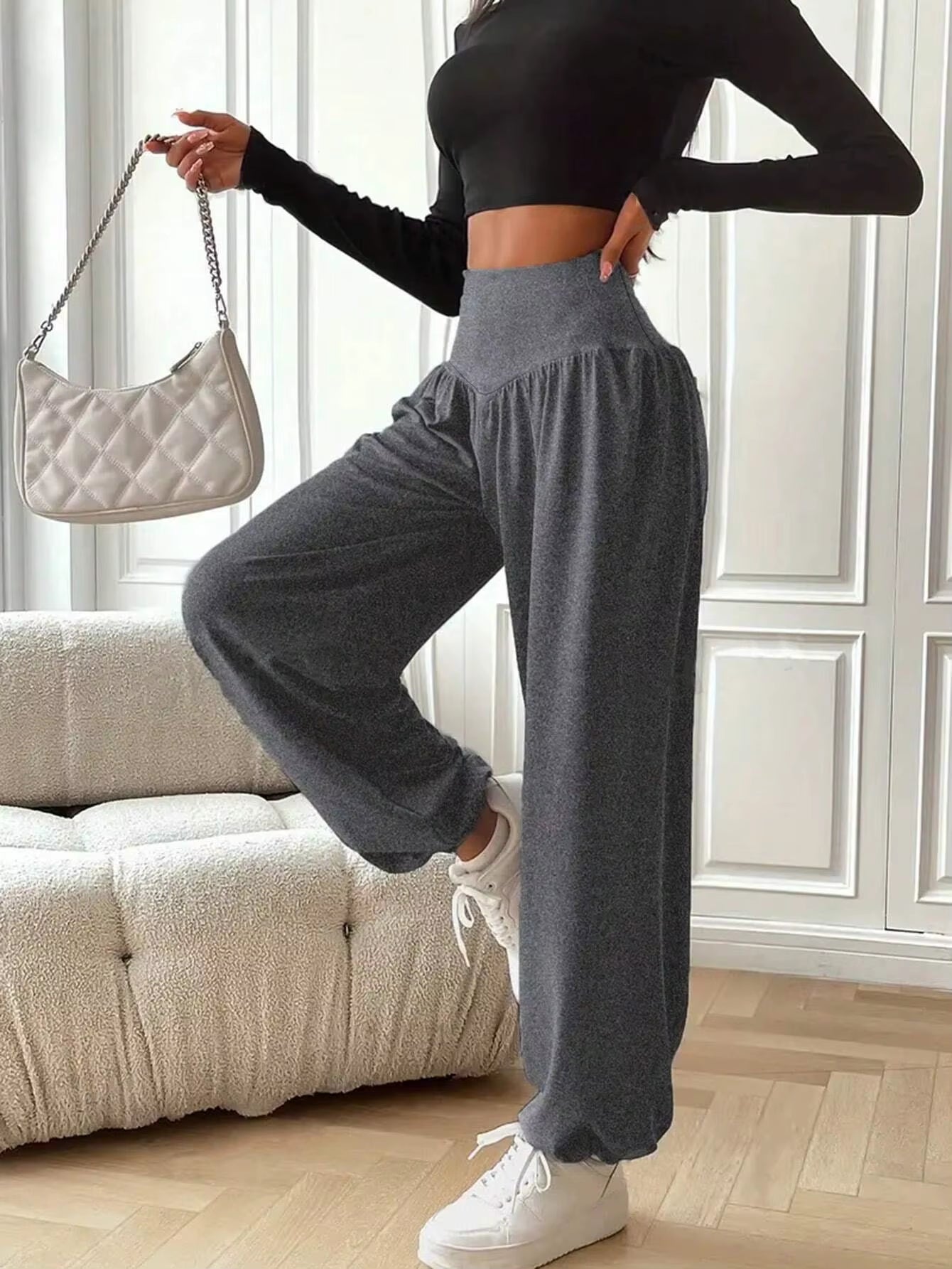 High Waist Women'S Leggings Lantern Pants Cuffed Pants Comfortable and Breathable Dance Pant Gym Fitness Jeggings