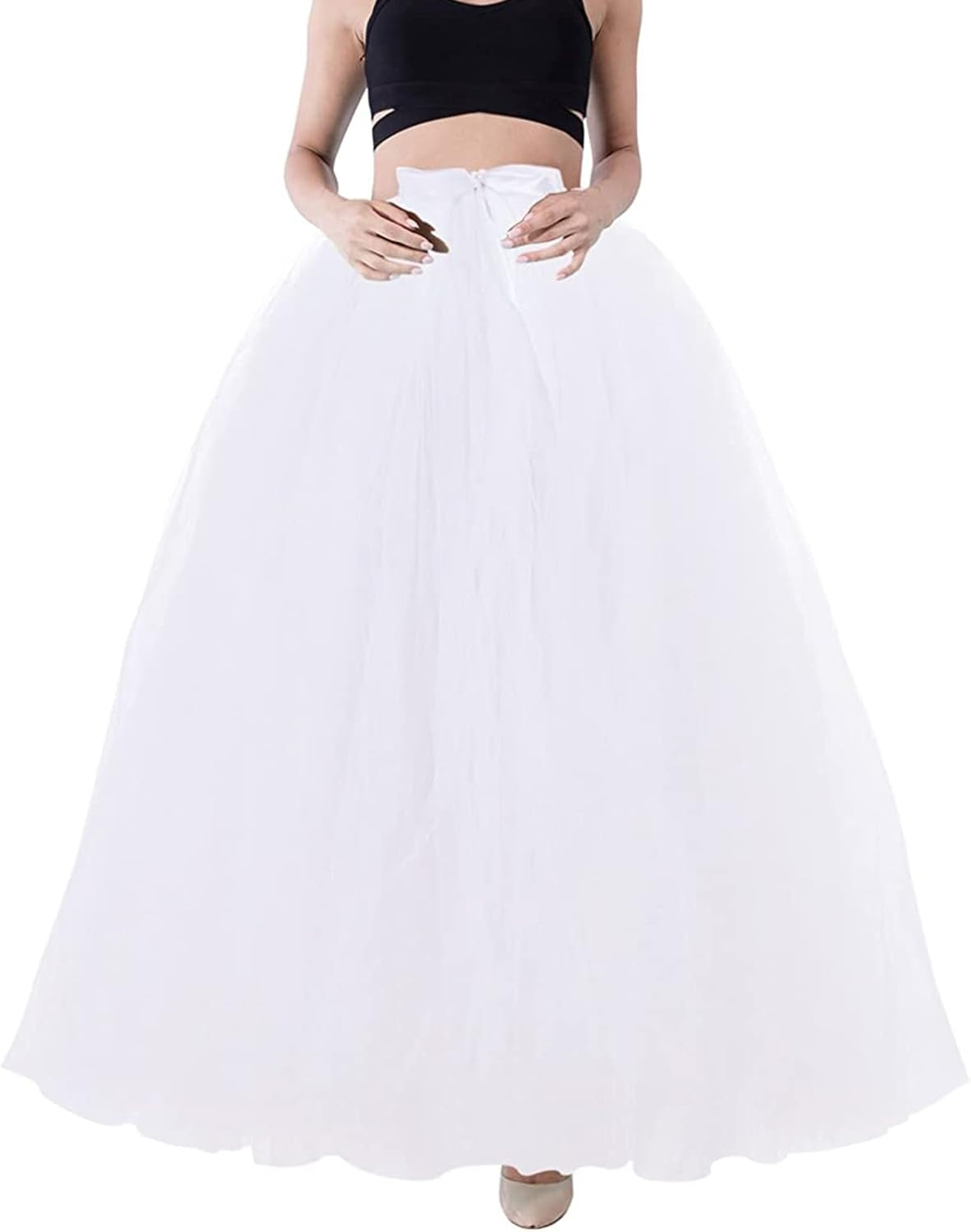 Women Floor Length Tulle Tutu Long Skirts High Tie Waist A-Line Fluffy Puff Maxi Half Dress Wedding Party Evening Dress