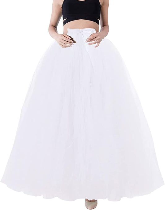 Women Floor Length Tulle Tutu Long Skirts High Tie Waist A-Line Fluffy Puff Maxi Half Dress Wedding Party Evening Dress
