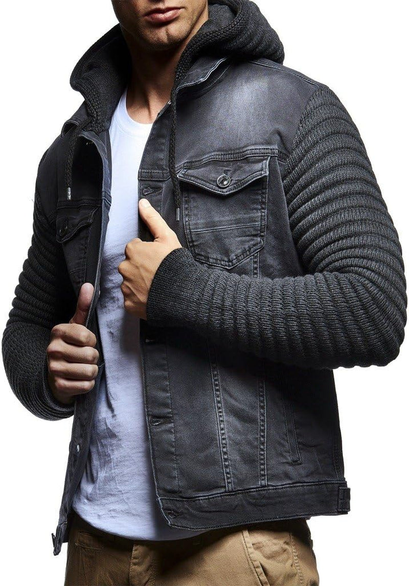 LN5240 Men'S Denim Jacket with Knitted Sleeves