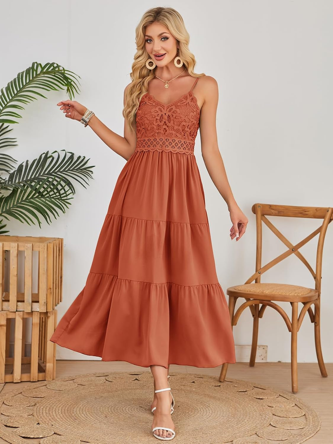 Women'S Beach Crochet Lace Maxi Dress Solid Color Summer Vacation Spaghetti Strap Long Dress 2026