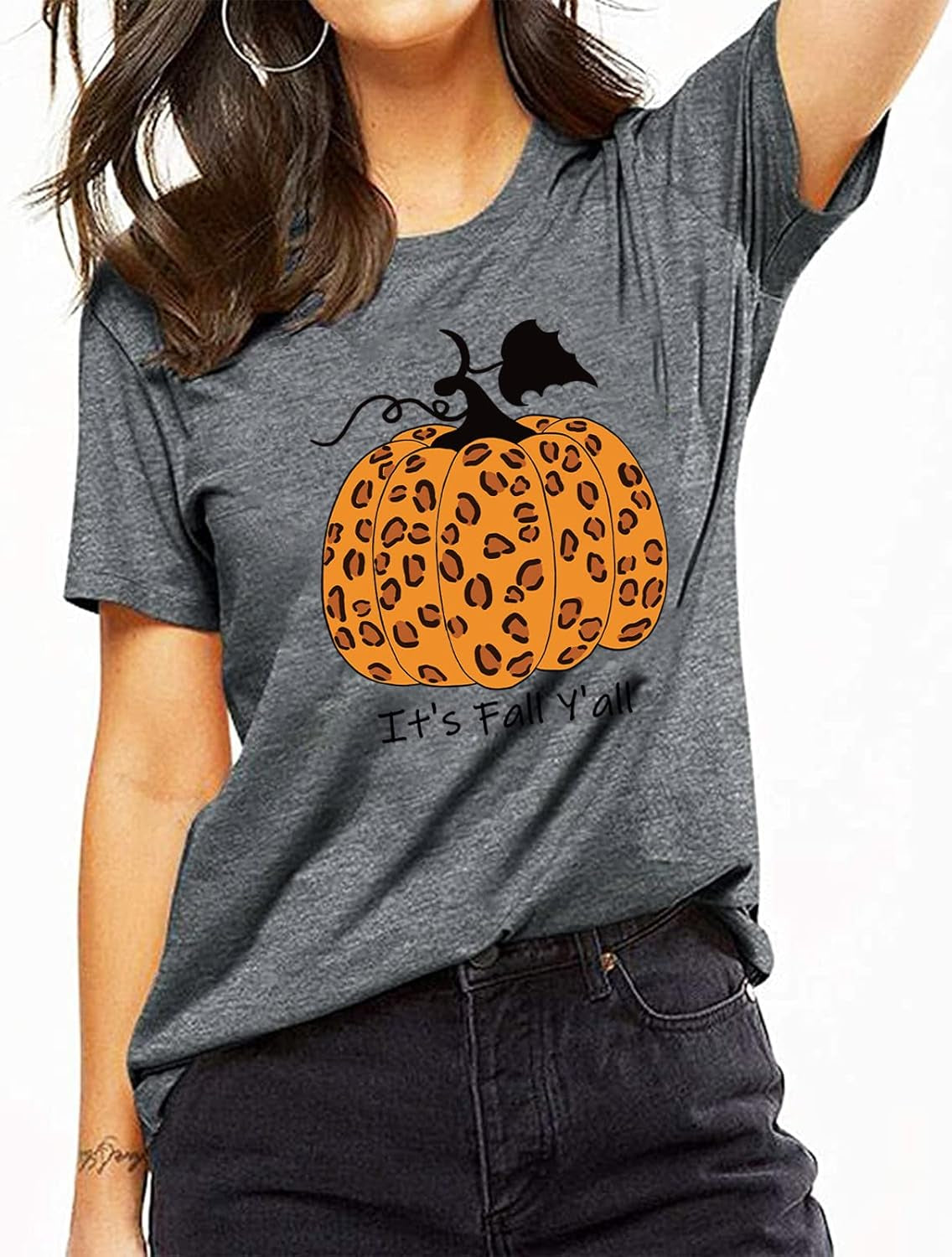 Pumpkin Shirts for Women It'S Fall Y'All Leopard Pumpkin Graphic Tees Tops