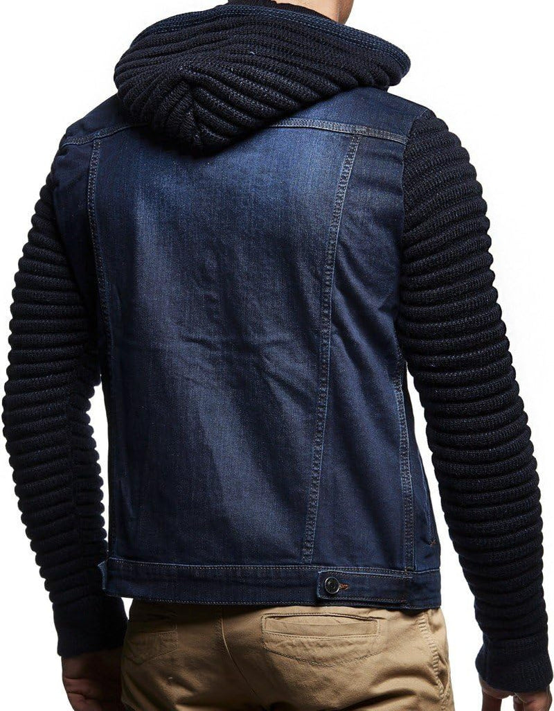 LN5240 Men'S Denim Jacket with Knitted Sleeves