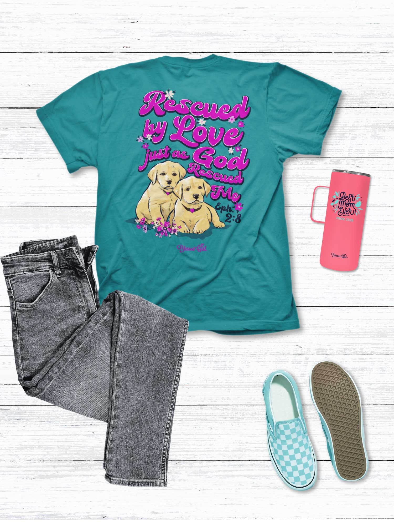 Womens T-Shirt Rescued by Love