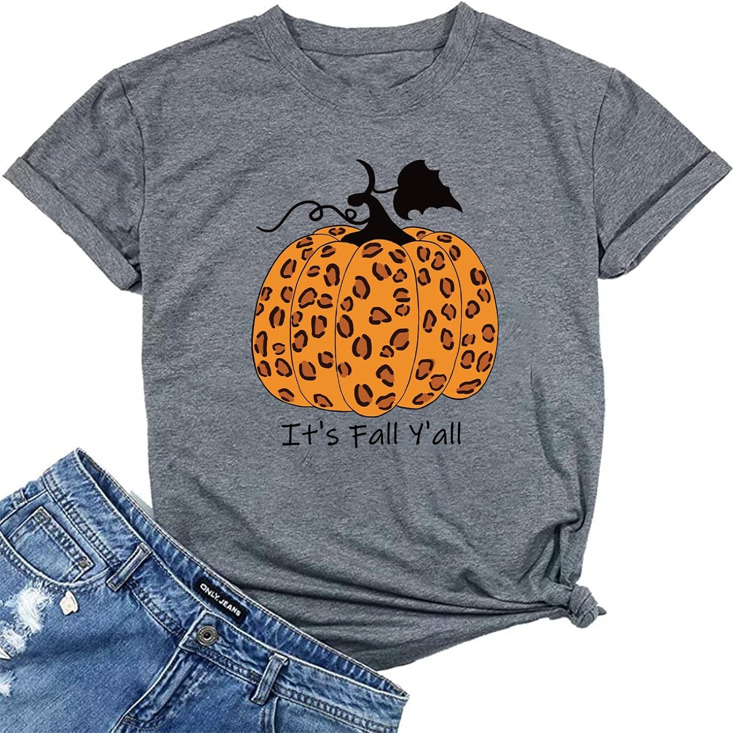 Pumpkin Shirts for Women It'S Fall Y'All Leopard Pumpkin Graphic Tees Tops