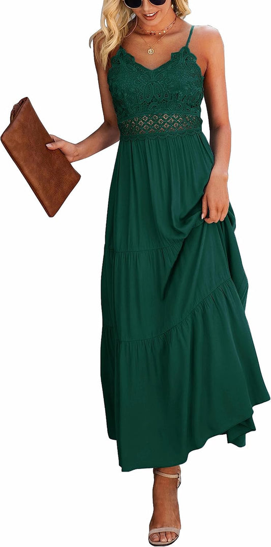 Women'S Beach Crochet Lace Maxi Dress Solid Color Summer Vacation Spaghetti Strap Long Dress 2026