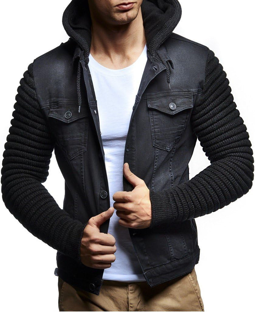 LN5240 Men'S Denim Jacket with Knitted Sleeves