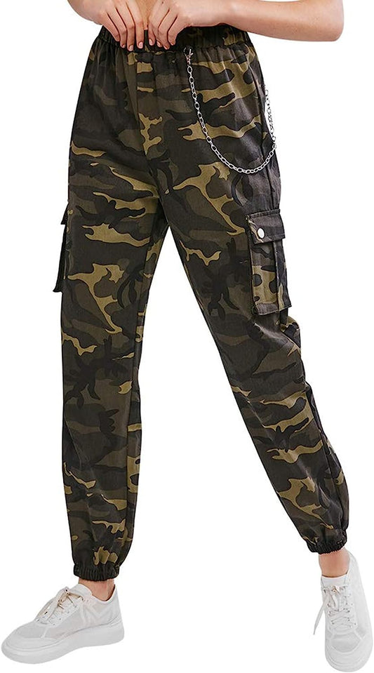 Cargo Pants for Women High Waisted Jogger Pants Outdoor Sweatpants Casual Pants with Chain