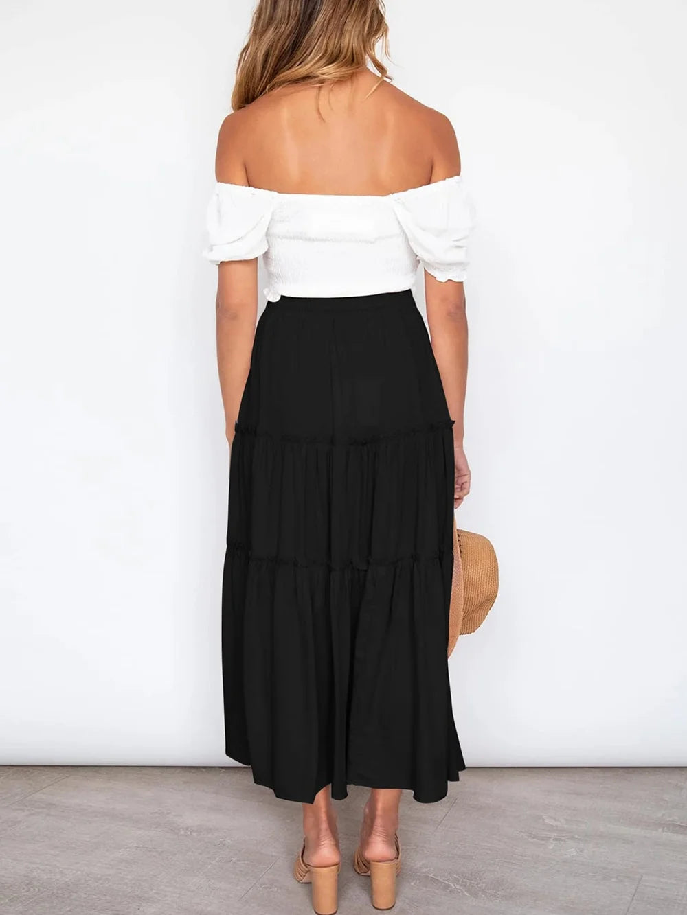 High Waist Midi Skirt for Women A-Line Pleated Skirts with Pockets Flowy Dresses