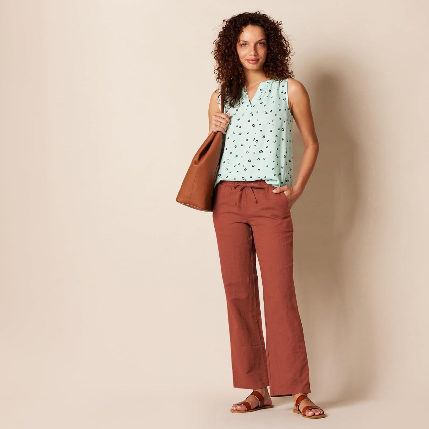 Women'S Linen Blend Drawstring Relaxed Fit Wide Leg Pant (Available in plus Size)