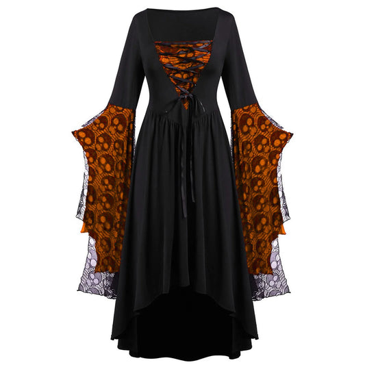 Womens Gothic Dress plus Size Flare Sleeve Dress Skull Lace Print Steampunk Dresses Cocktail Dresses Flowy Goth Corset Dress Maxi Wedding Guest Dresses Summer Savings