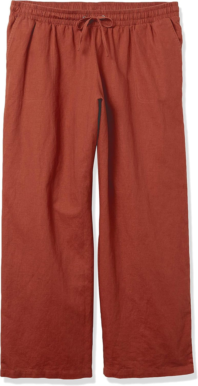 Women'S Linen Blend Drawstring Relaxed Fit Wide Leg Pant (Available in plus Size)