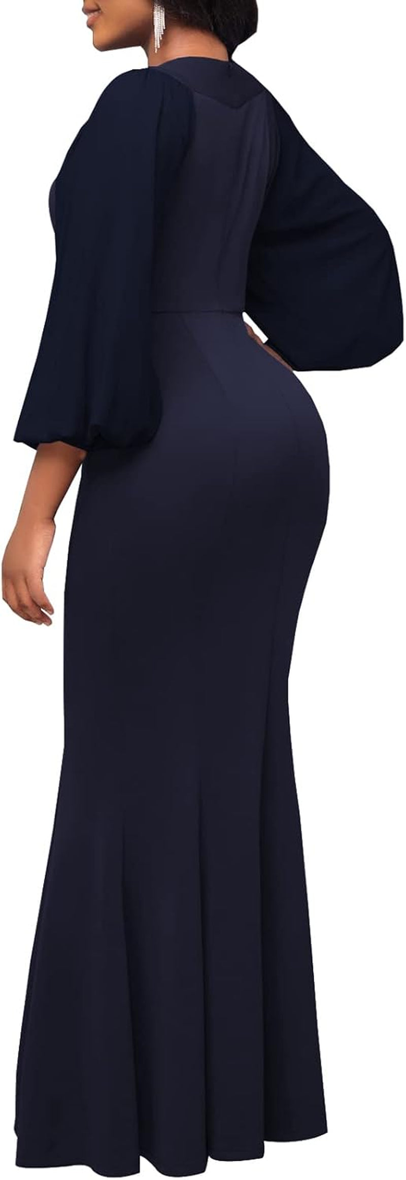 Colorful Maxi Dresses for Women Sexy Long Sleeve Deep V Neck Bodycon Floor Length Dress