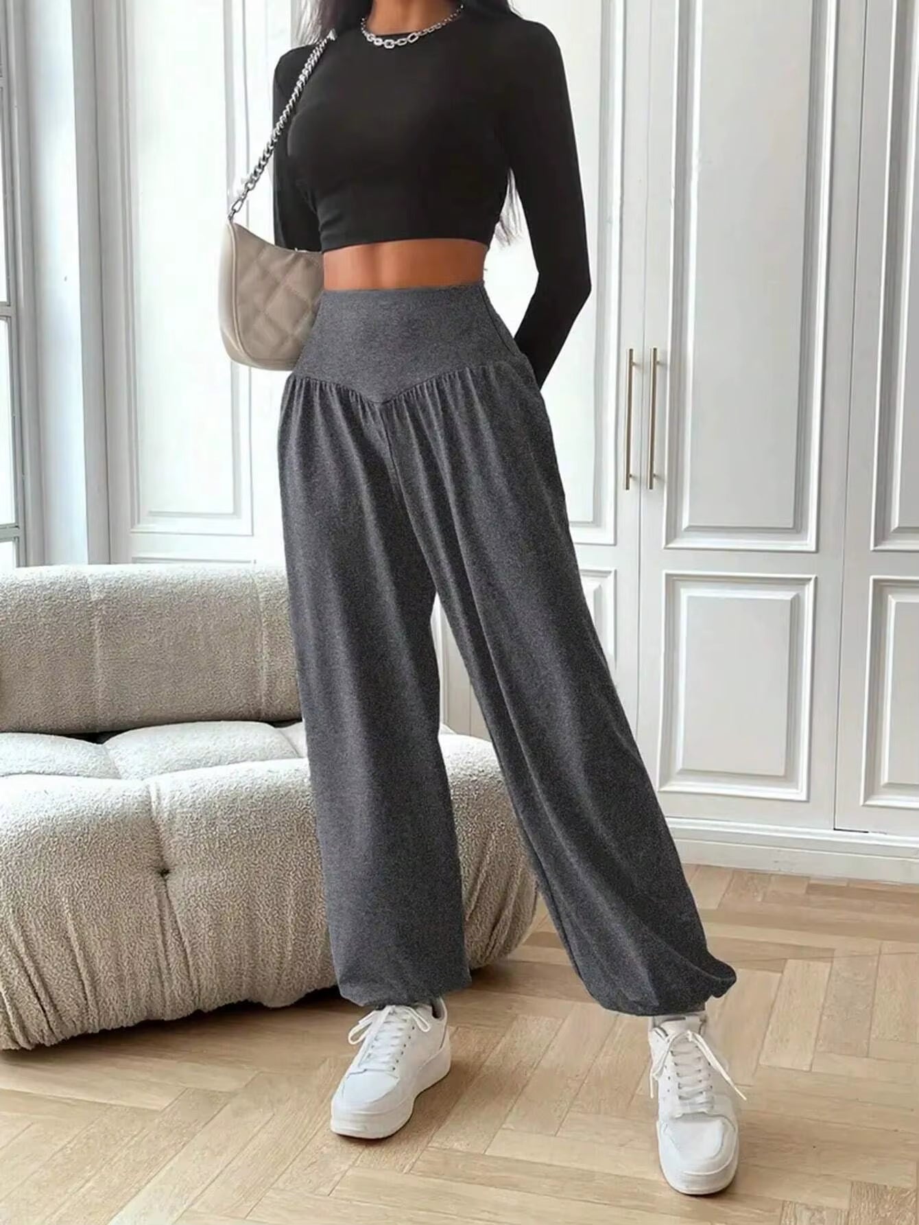High Waist Women'S Leggings Lantern Pants Cuffed Pants Comfortable and Breathable Dance Pant Gym Fitness Jeggings