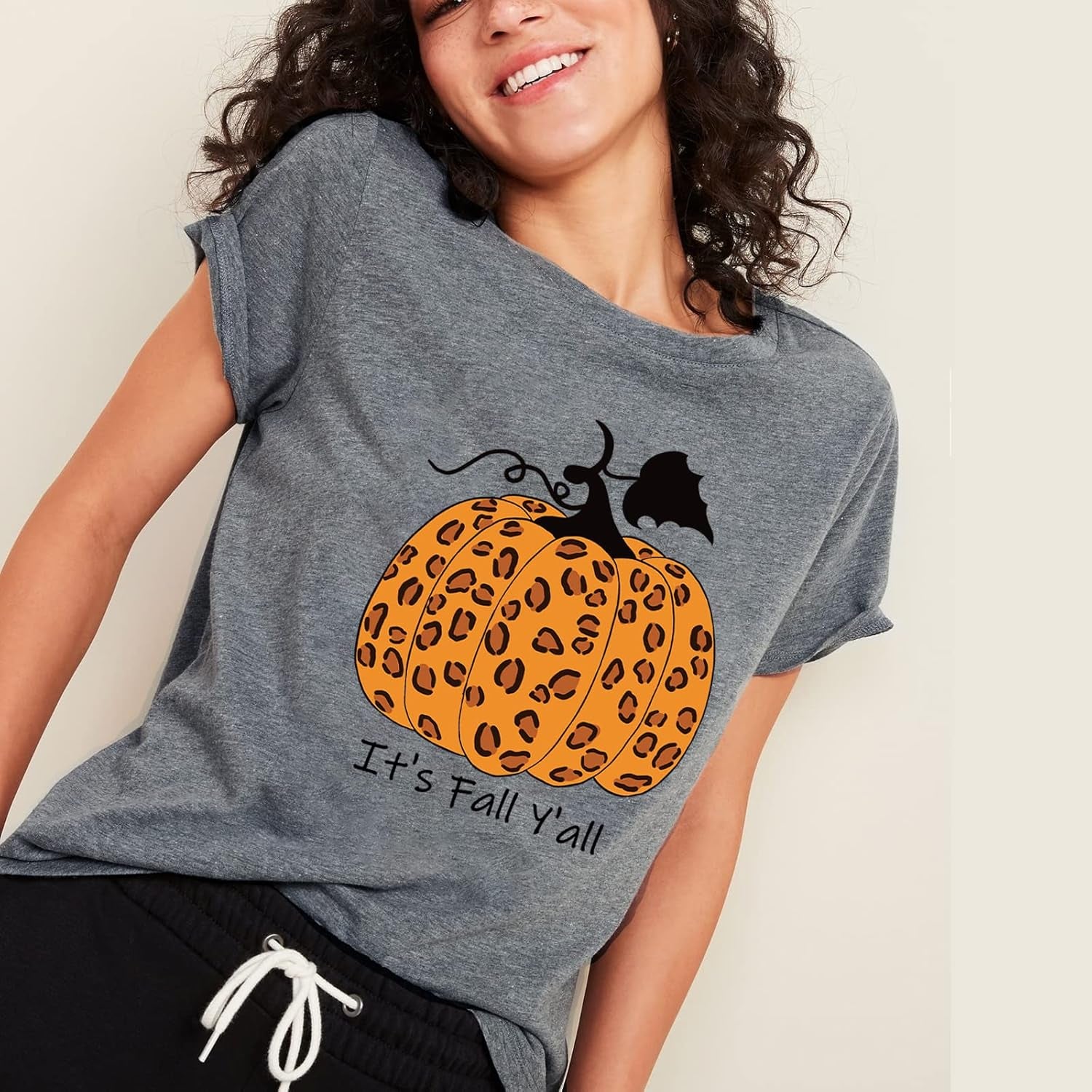 Pumpkin Shirts for Women It'S Fall Y'All Leopard Pumpkin Graphic Tees Tops