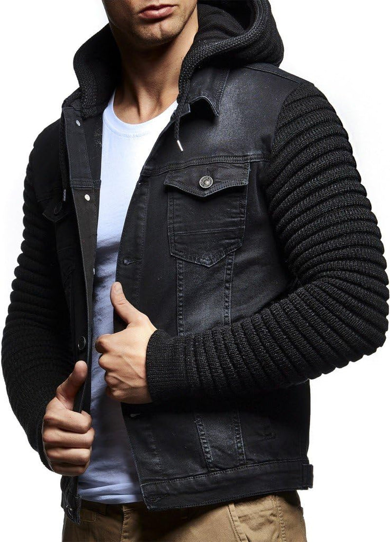 LN5240 Men'S Denim Jacket with Knitted Sleeves