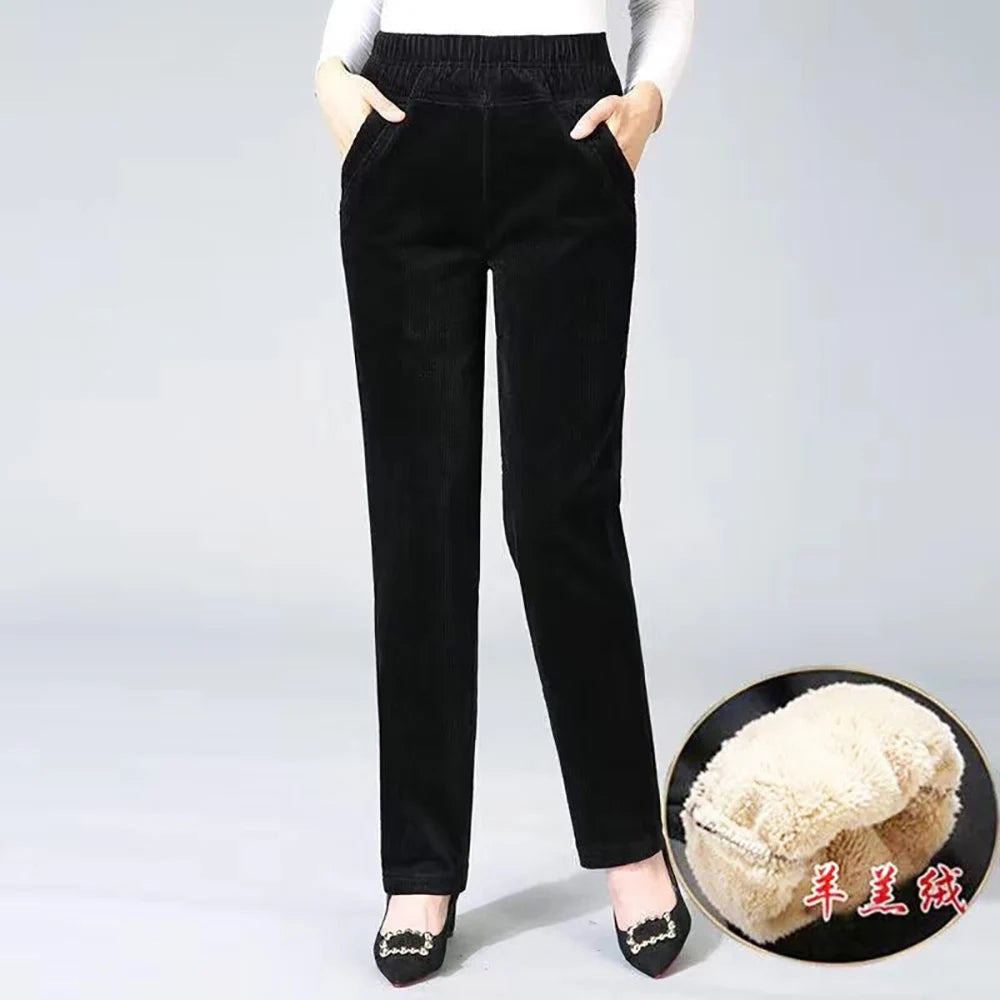 Thin & Plush Thick Casual Pants Fleece Pencil Pants Women'S Corduroy Warm High Waist Pants Autumn Winter Leggings Pants Trousers