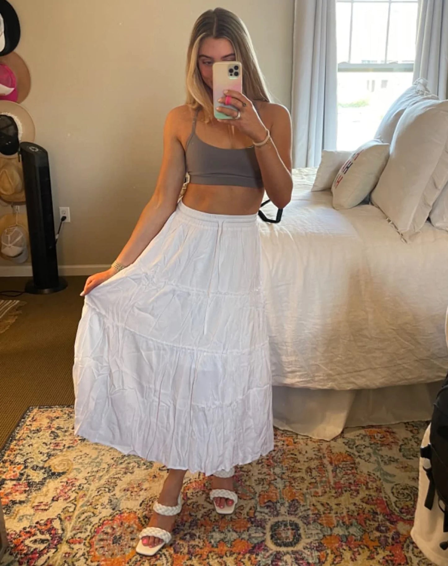 High Waist Midi Skirt for Women A-Line Pleated Skirts with Pockets Flowy Dresses