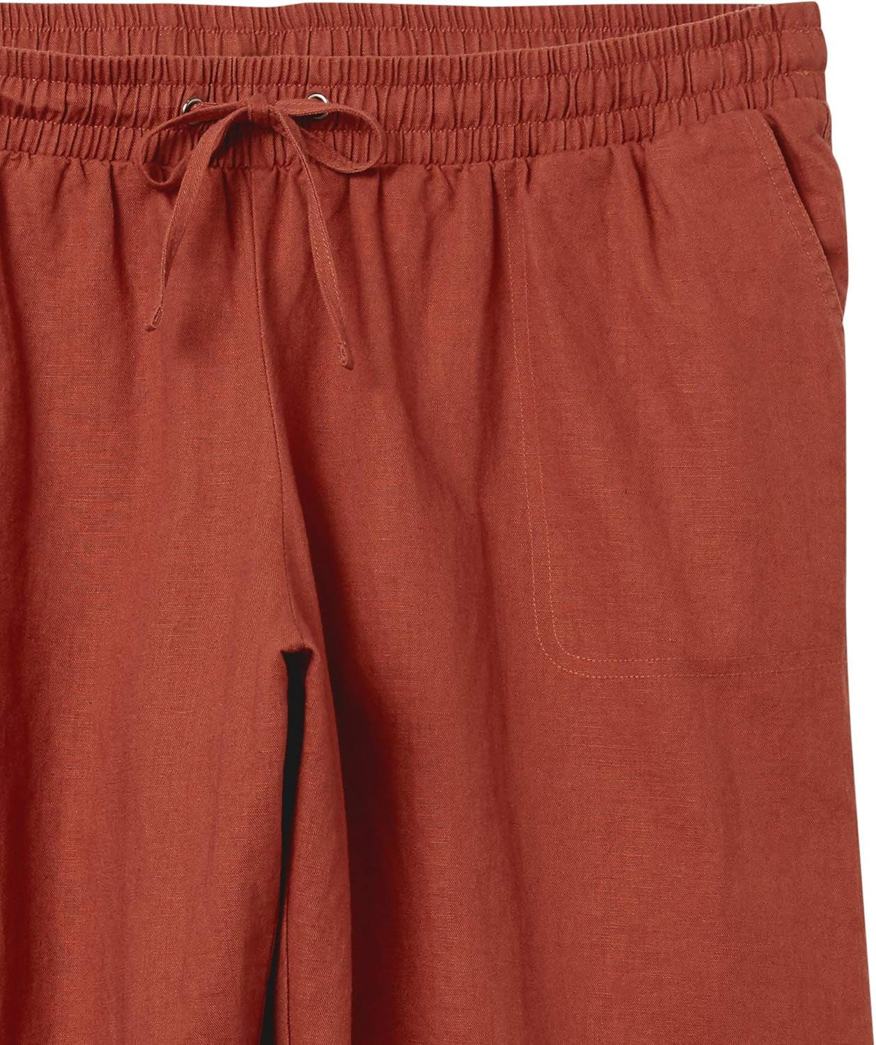 Women'S Linen Blend Drawstring Relaxed Fit Wide Leg Pant (Available in plus Size)