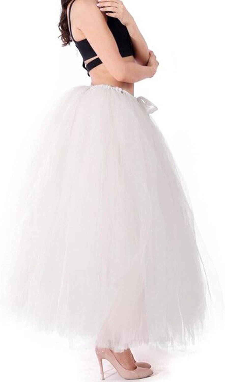 Women Floor Length Tulle Tutu Long Skirts High Tie Waist A-Line Fluffy Puff Maxi Half Dress Wedding Party Evening Dress