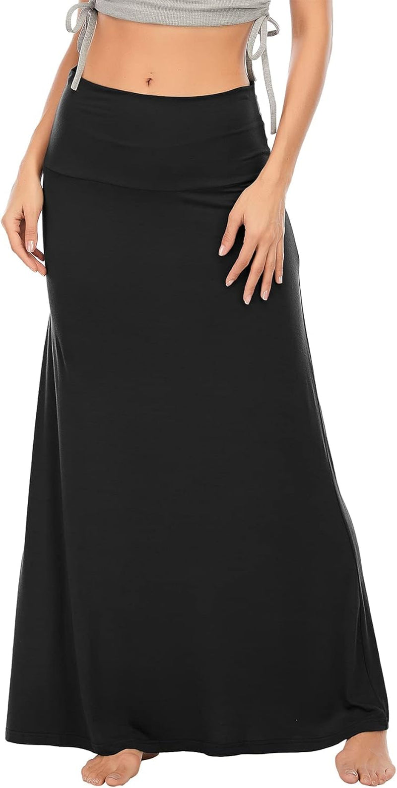 Long Skirts for Women High Waisted Maxi Skirt Casual Trendy Dresses Workout Stretchy Flared Flower Skirt for Girls Black Large