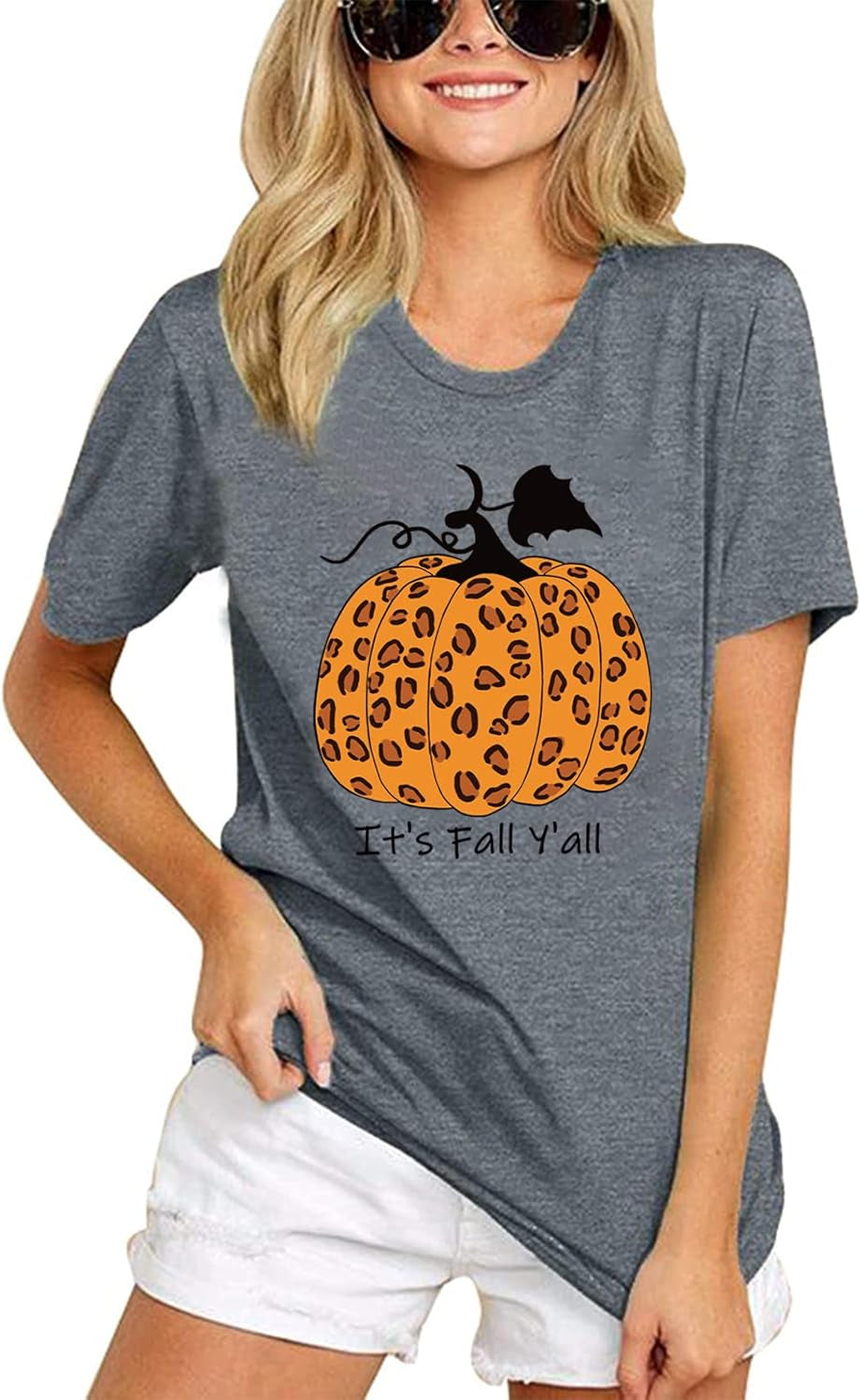 Pumpkin Shirts for Women It'S Fall Y'All Leopard Pumpkin Graphic Tees Tops