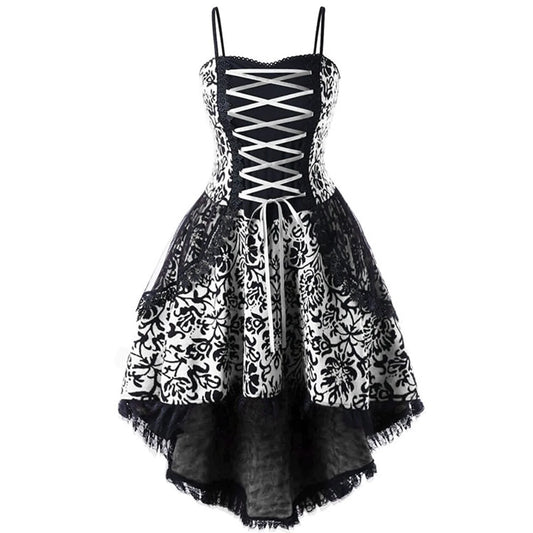 Womens Goth Corset Dress Steampunk Dresses Sleeveless Lace Trim Swing Clothes Spaghetti Strap Dress plus Size Masquerade Ball Gowns
