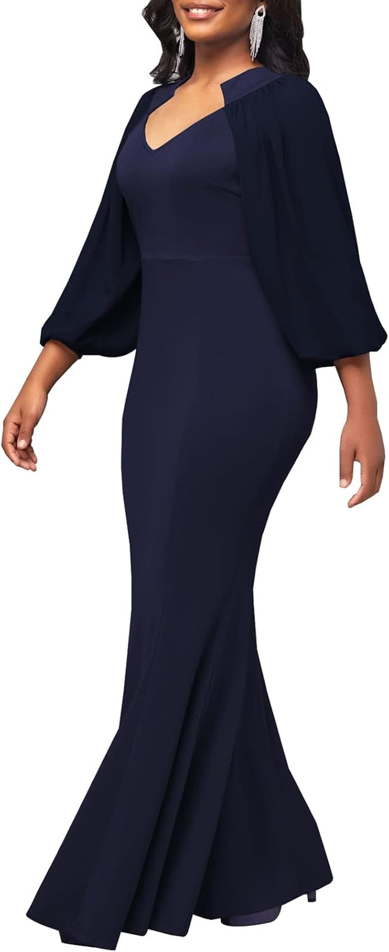 Colorful Maxi Dresses for Women Sexy Long Sleeve Deep V Neck Bodycon Floor Length Dress