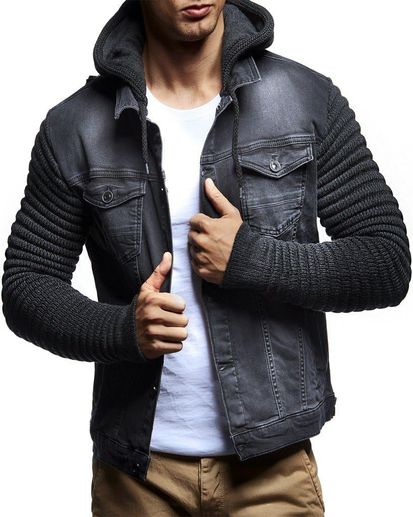 LN5240 Men'S Denim Jacket with Knitted Sleeves