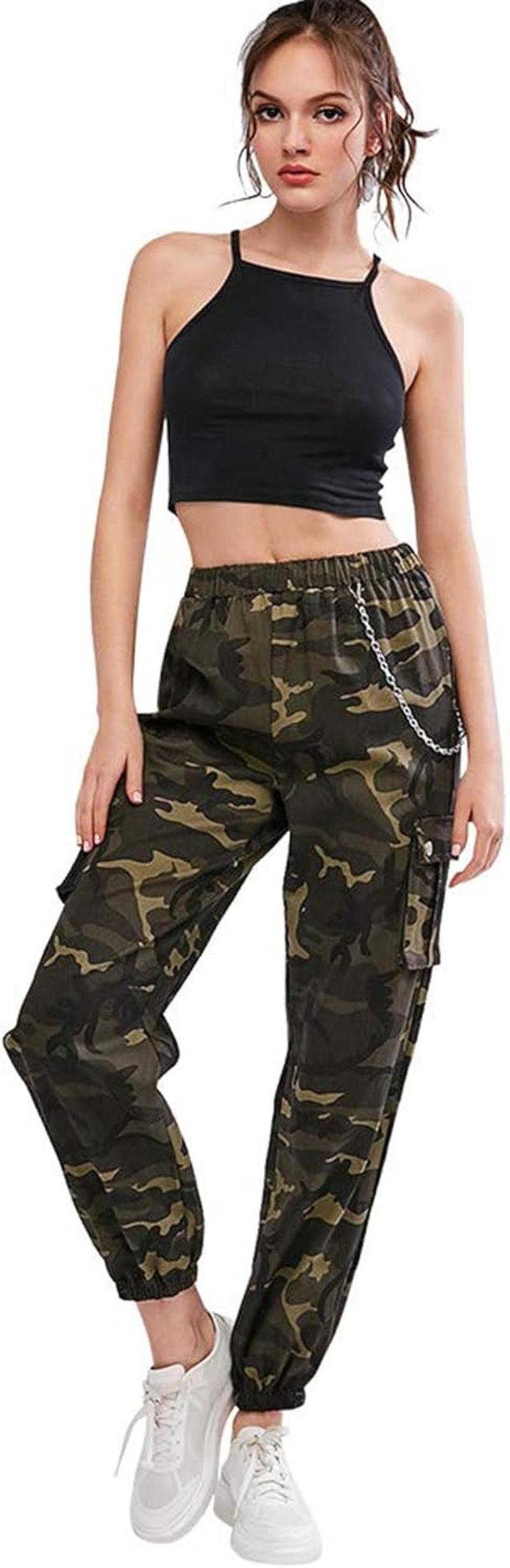 Cargo Pants for Women High Waisted Jogger Pants Outdoor Sweatpants Casual Pants with Chain